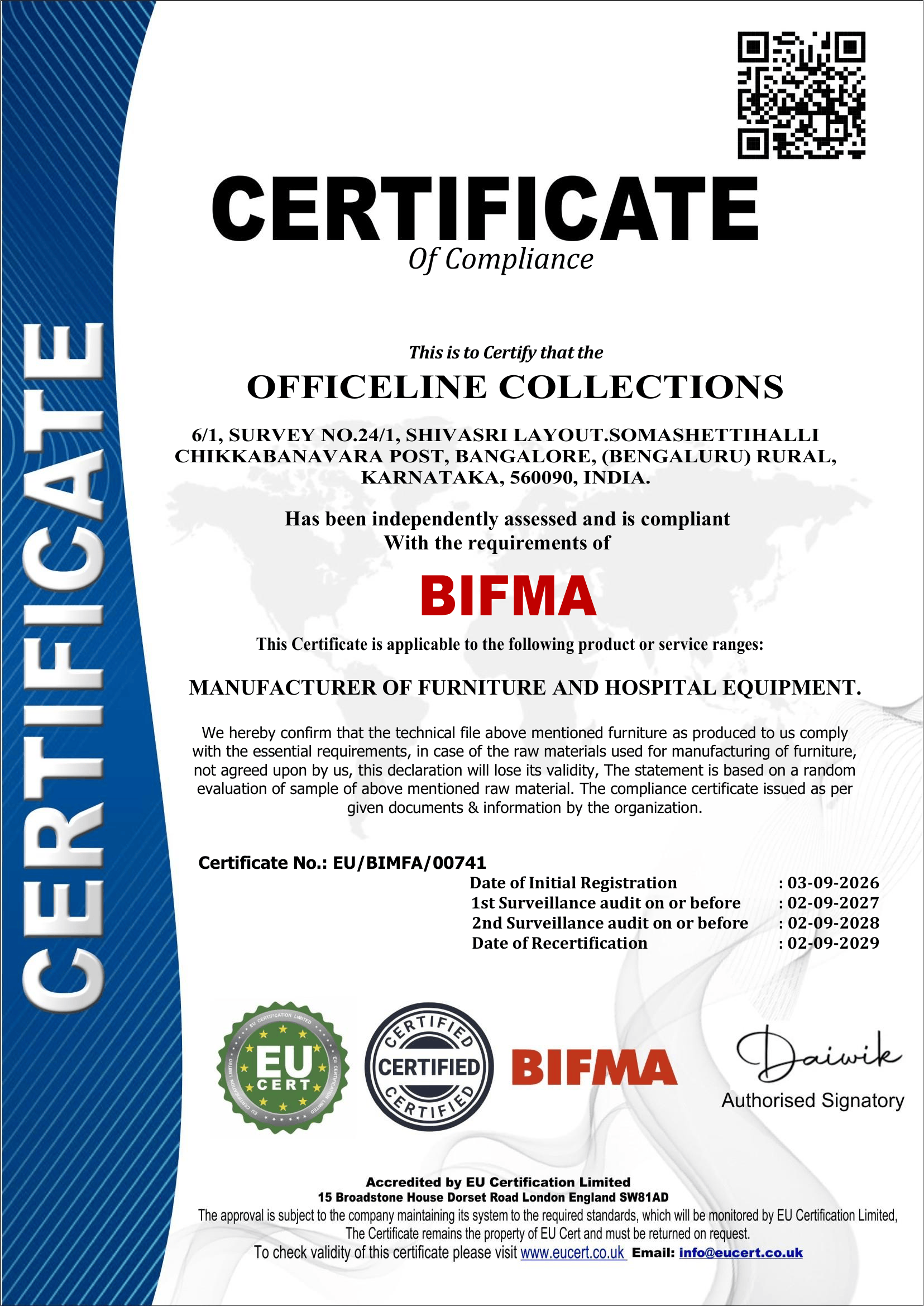 BIFMA Certified certificate
