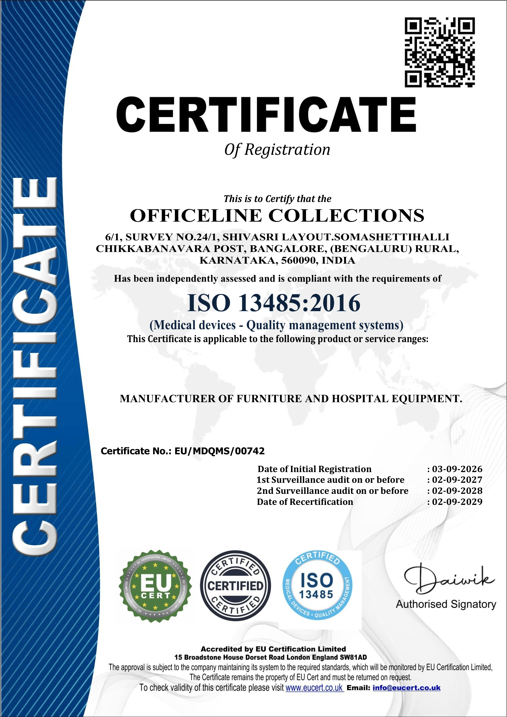 ISO 13485:2016 certificate